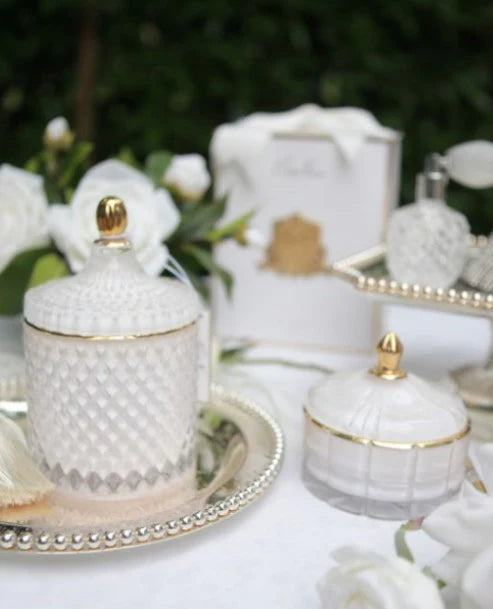 Art Deco Candle - White & Gold- Jasmine Flower Tea 200g