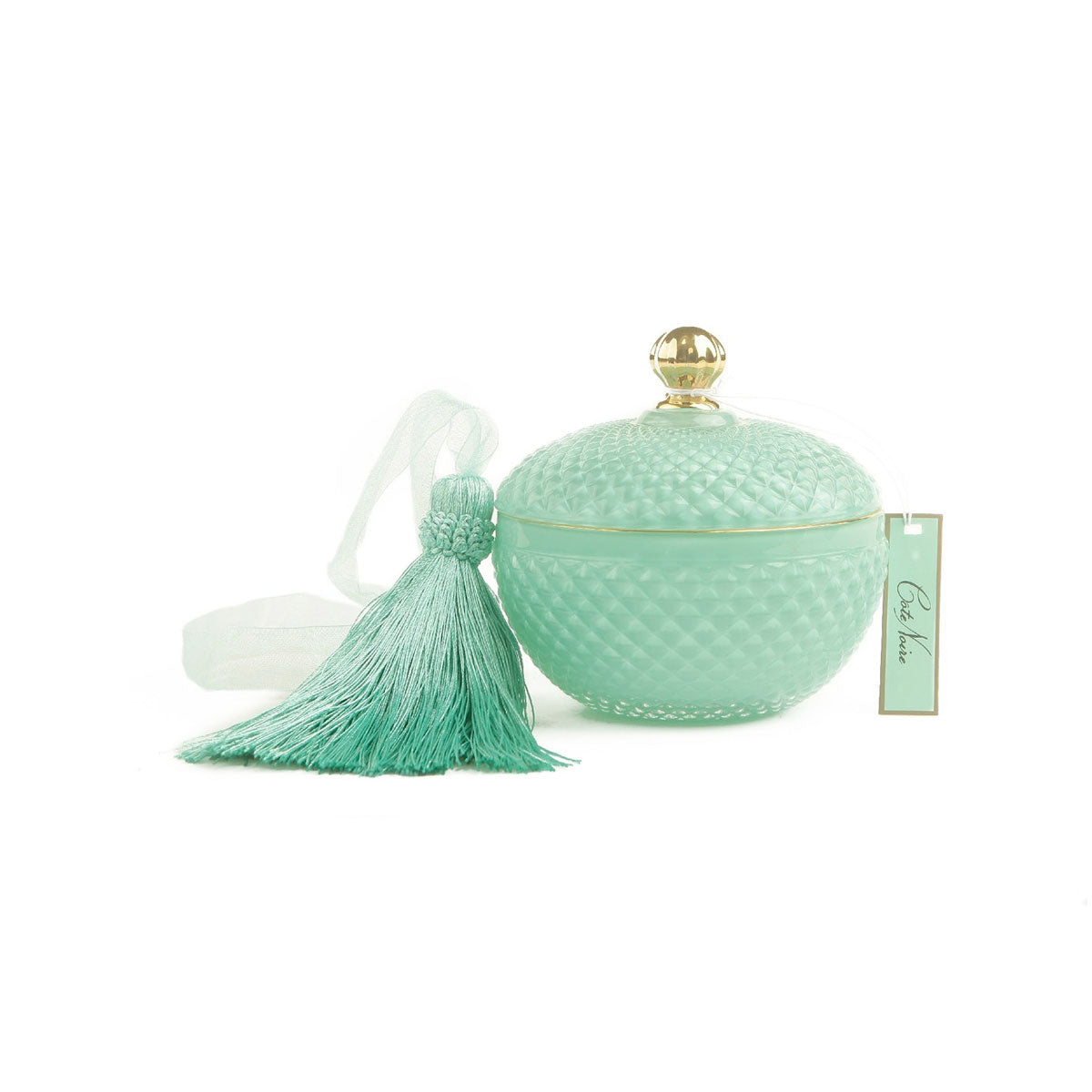 Round Art Deco Candle - Tiffany Blue & Gold - Persian Lime 300g