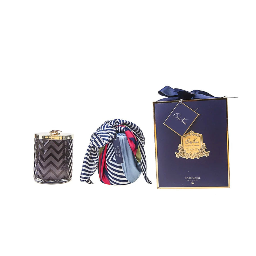Herringbone Candle With Scarf Eau De Vie - Navy & Dragonfly Lid