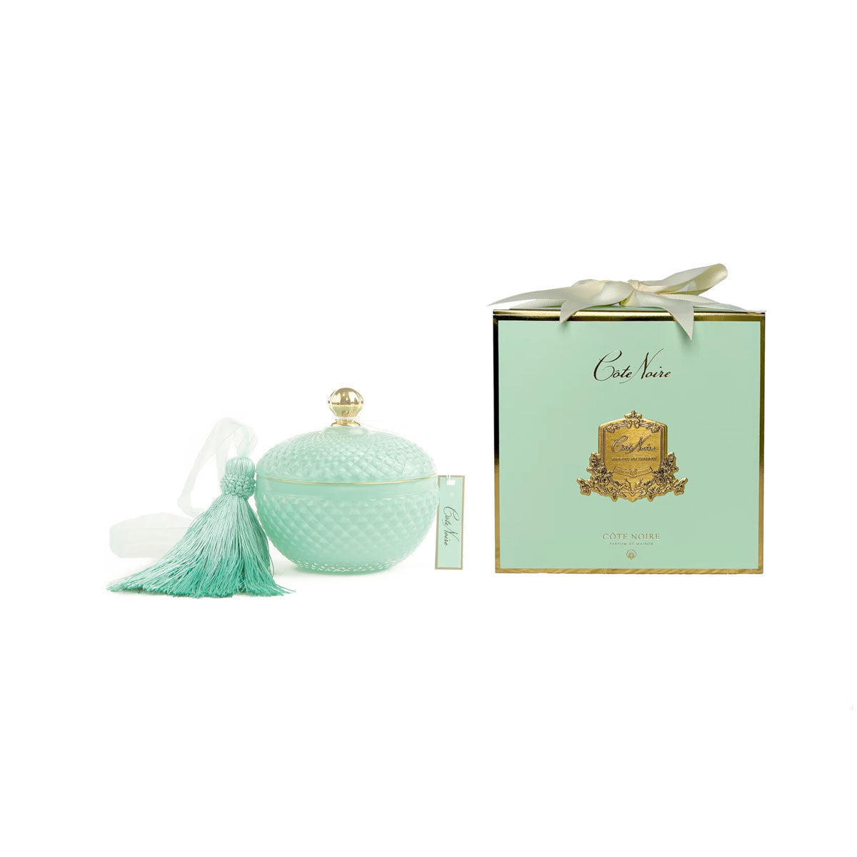 Round Art Deco Candle - Tiffany Blue & Gold - Persian Lime 300g