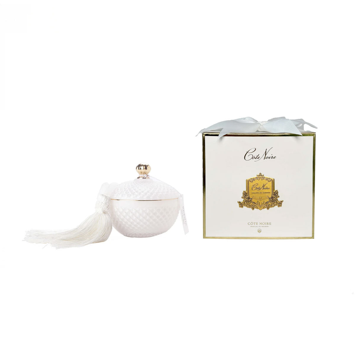 Round Art Deco Candle - White & Gold- Jasmine Flower Tea 300g