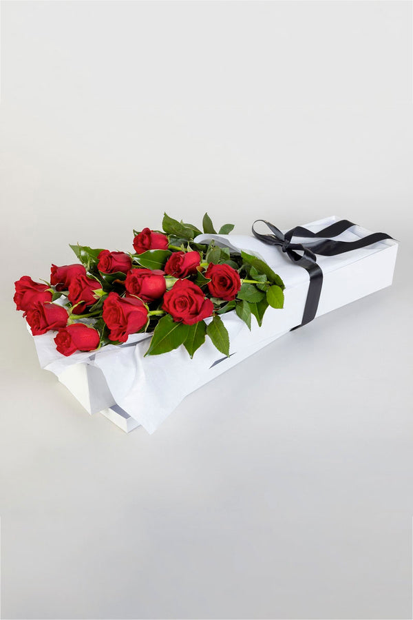 Dozen Long Stem Valentines Day Roses in Presentation Box [SALE]