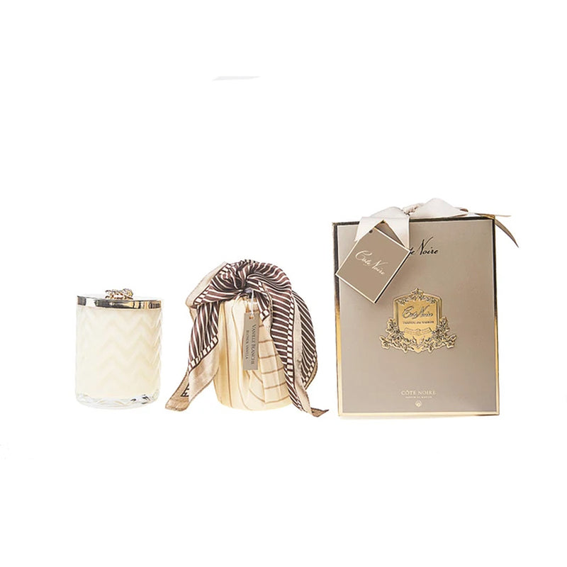 Herringbone Candle With Scarf Blond Vanilla - Cream and Gold Bee Lid