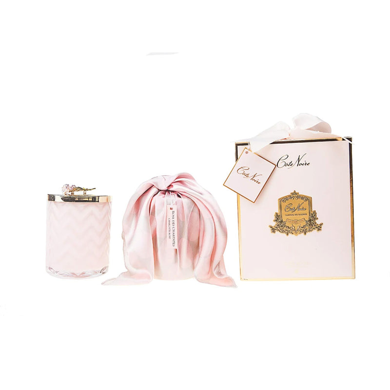 Herringbone Candle With Scarf - Pink & Pink Rose Lid
